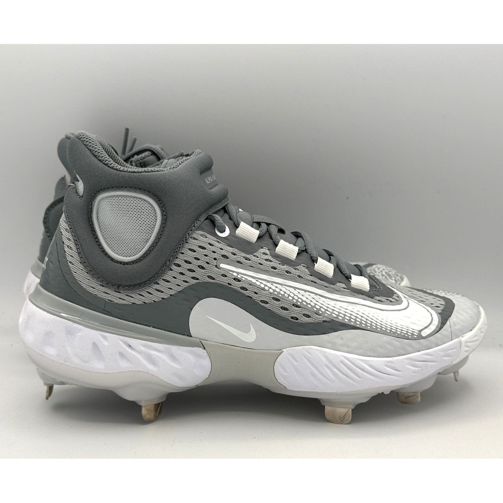 Nike Alpha Huarache Elite 4 Mid Cleats Mens 7.5 Grey White Baseball DJ6520 012